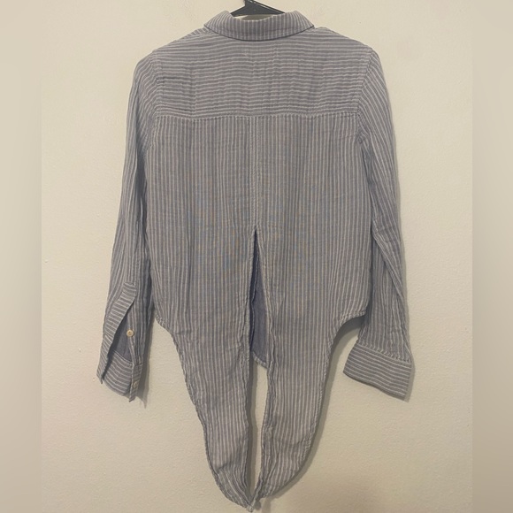 Madewell button down shirt women’s blue striped tie back - Picture 2 of 7